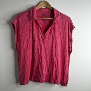 Ecoalf Shirt Womens XL Pink 100% Linen Sustainable Short Sleeve Polo Top